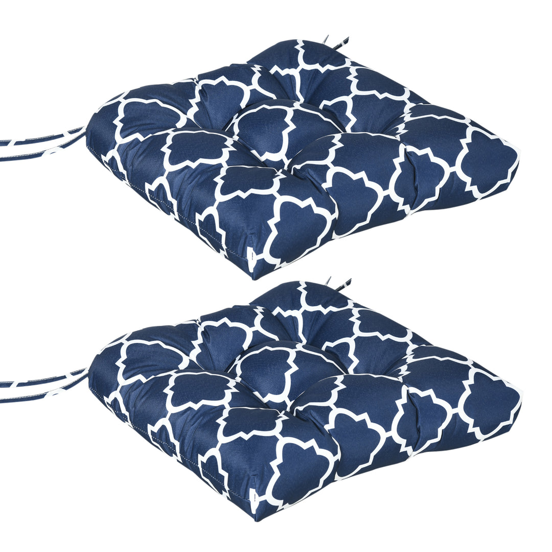 Set of Two Patterned Outdoor Seat Cushions - Blue/White