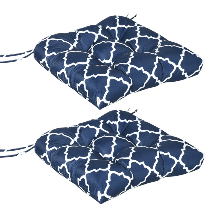 Set of Two Patterned Outdoor Seat Cushions - Blue/White