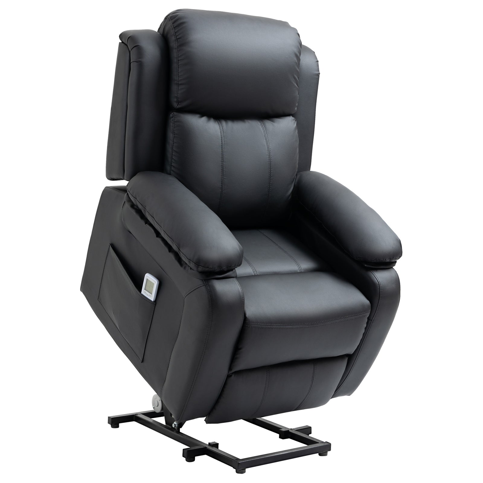 Riser and Recliner Chair with Massage, Power Lift Recliner Chair for Elderly with Remote Control, Extended Footrest, Dual Side Pockets, Overstuffed Electric Reclining Armchair, Black