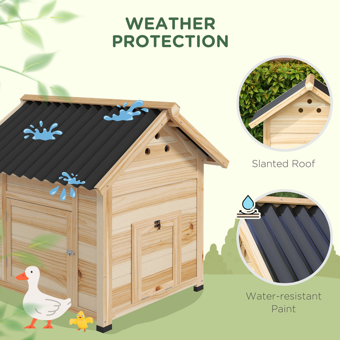 Wooden Duck House with Double Doors, Openable Roof, Ventilation Holes, Removable Base, Natural Wood Finish