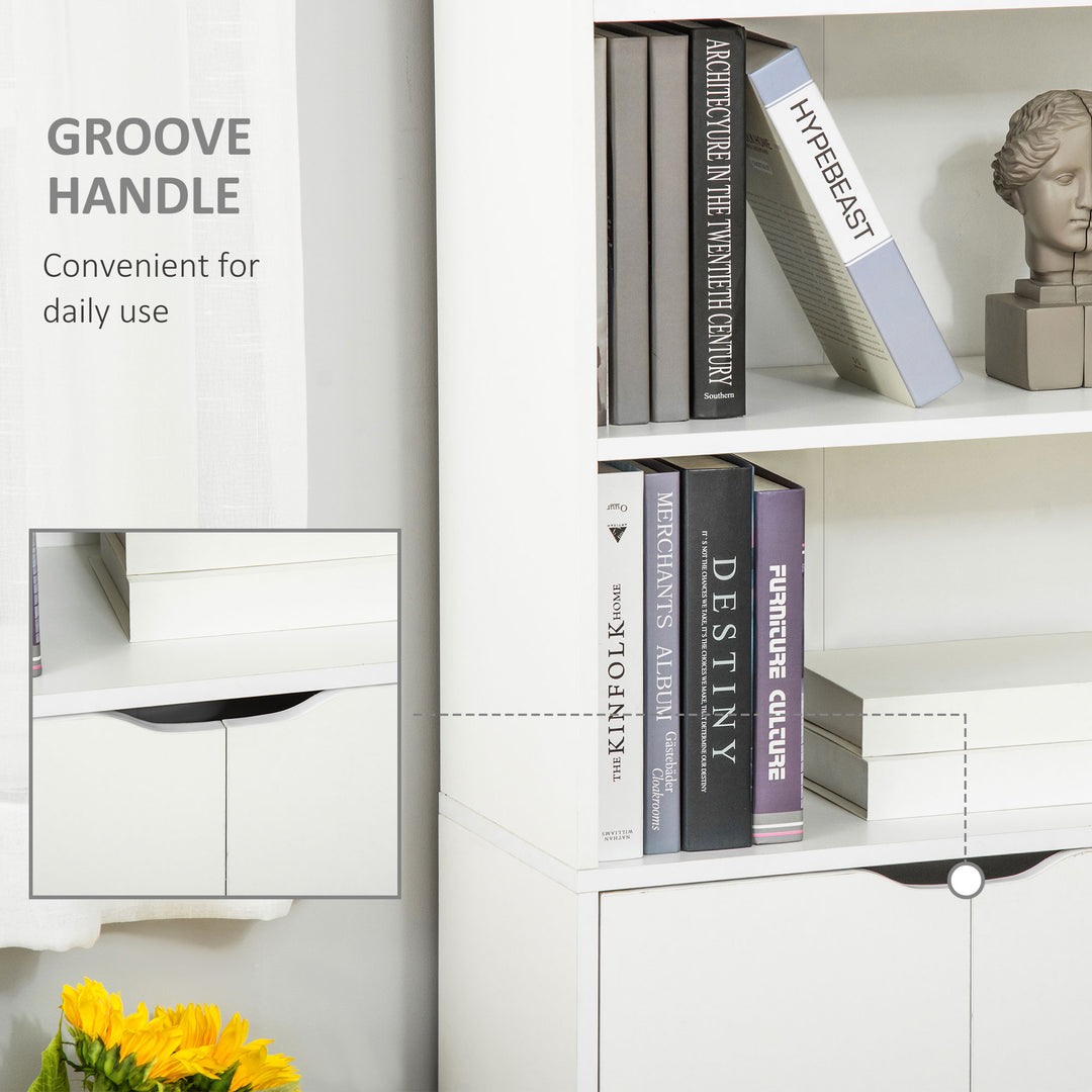 6-Tier Tall Bookcase, Bookshelf with 4 Open Shelves and Double Door Storage Cabinet, Freestanding Display Rack for Living Room, Bedroom, Home Office, Study, 59 x 29 x 180cm, White