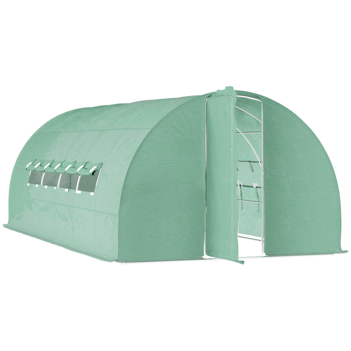 Large Polytunnel Walk In Greenhouse, Plant Gardening Tunnel Green House with Metal Hinged Door, Galvanised Steel Frame & Mesh Windows, Green (3 x 6 m)
