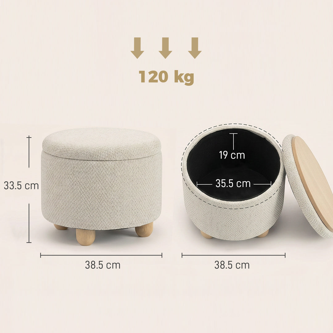 Storage Sitting Bench with Lid, Round Storage Ottoman with Rubberwood 