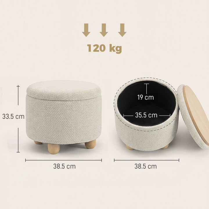 Storage Sitting Bench with Lid, Round Storage Ottoman with Rubberwood 