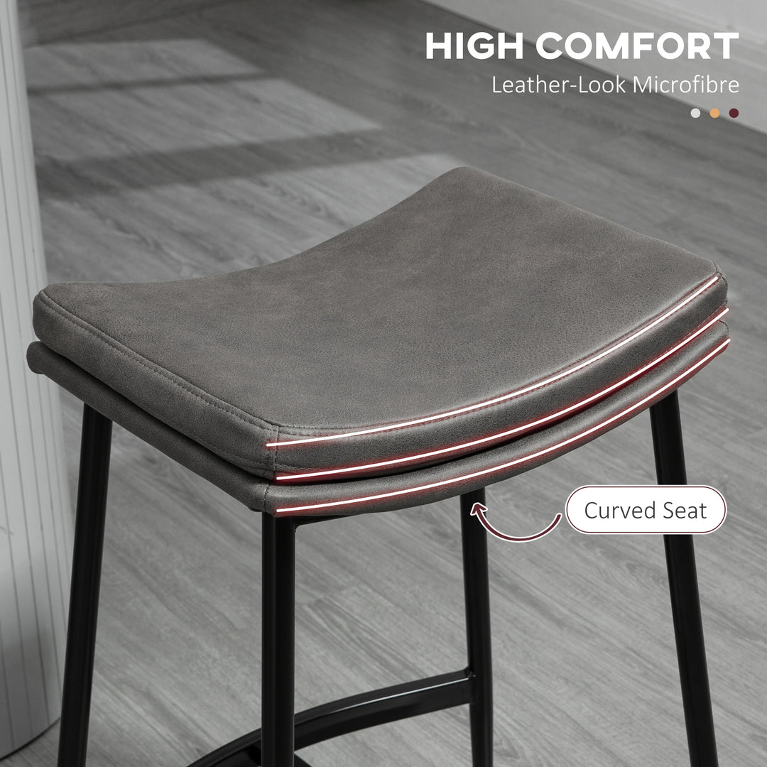 Breakfast Bar Stools Set of 2, Microfibre Upholstered Barstools, Industrial Bar Chairs with Curved Seat and Steel Frame for Dining Room, Kitchen, Grey