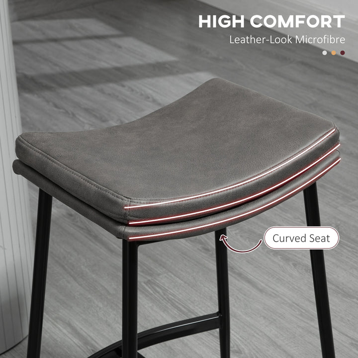 Breakfast Bar Stools Set of 2, Microfibre Upholstered Barstools, Industrial Bar Chairs with Curved Seat and Steel Frame for Dining Room, Kitchen, Grey