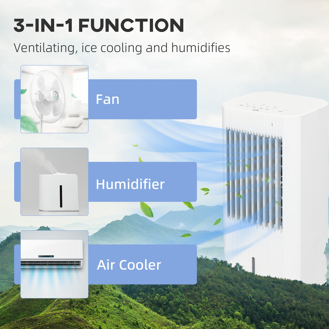 HOMCOM 68cm Portable Evaporative Air Cooler, 3-In-1 Ice Cooling Fan Cooler, Water Conditioner Humidifier Unit w/ Remote, 15H Timer, LED | Aosom UK