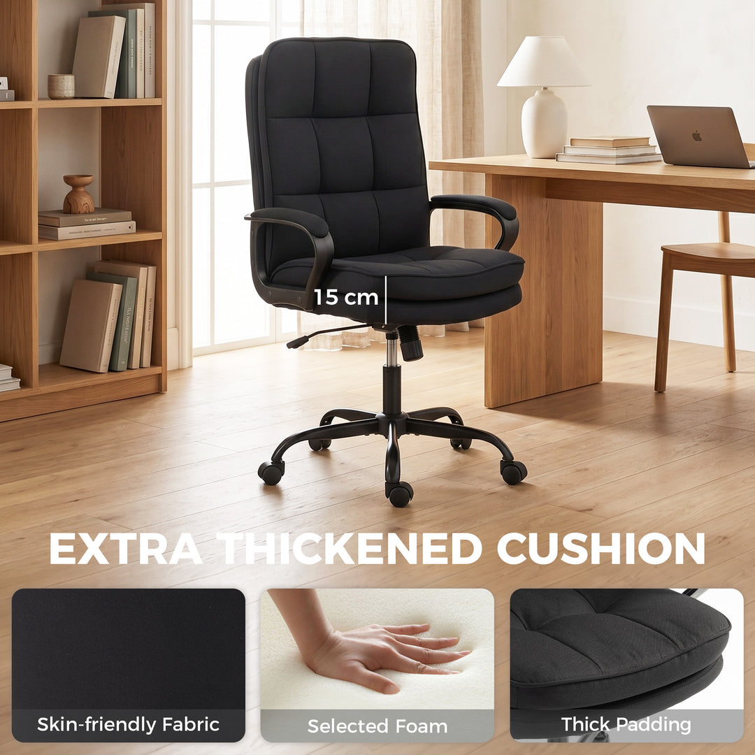 Double Padded Linen-Look Office Chair - Black
