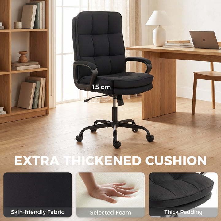 Double Padded Linen-Look Office Chair - Black