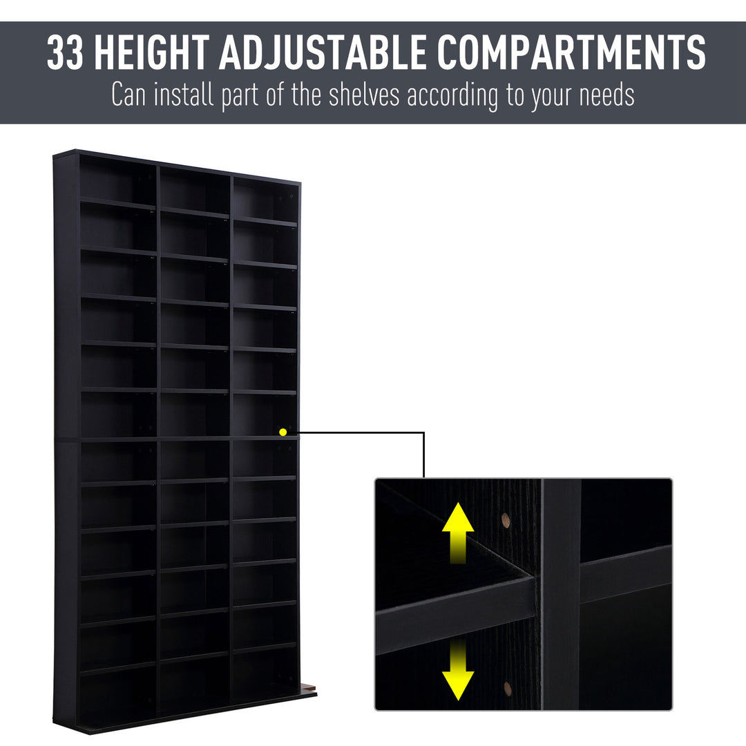 HOMCOM CD / DVD Storage Shelf Storage Unit for 1116 CDs Height-Adjustable Compartments 102 x 24 x 195 cm Black