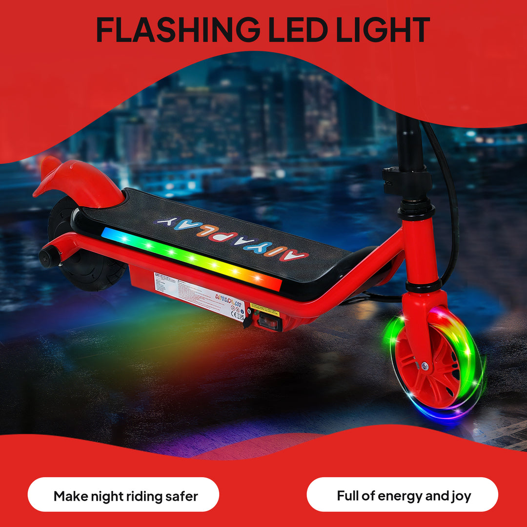 Electric Scooter for Kids Ages 6-14, with Dual Brakes, Flash Wheel and Colourful Light, Kids Electric Scooter E Scooter, Up to 12 KM/H & 10 KM, Red