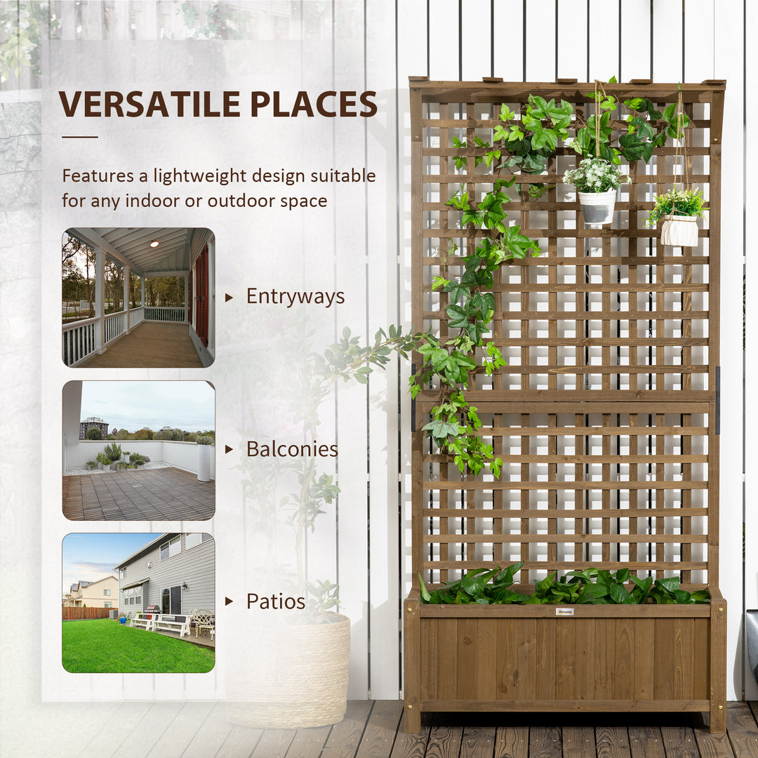 Outsunny Wood Planter with Trellis for Vine Climbing, Raised Garden Bed, Privacy Screen for Backyard, Patio, Deck, Coffee