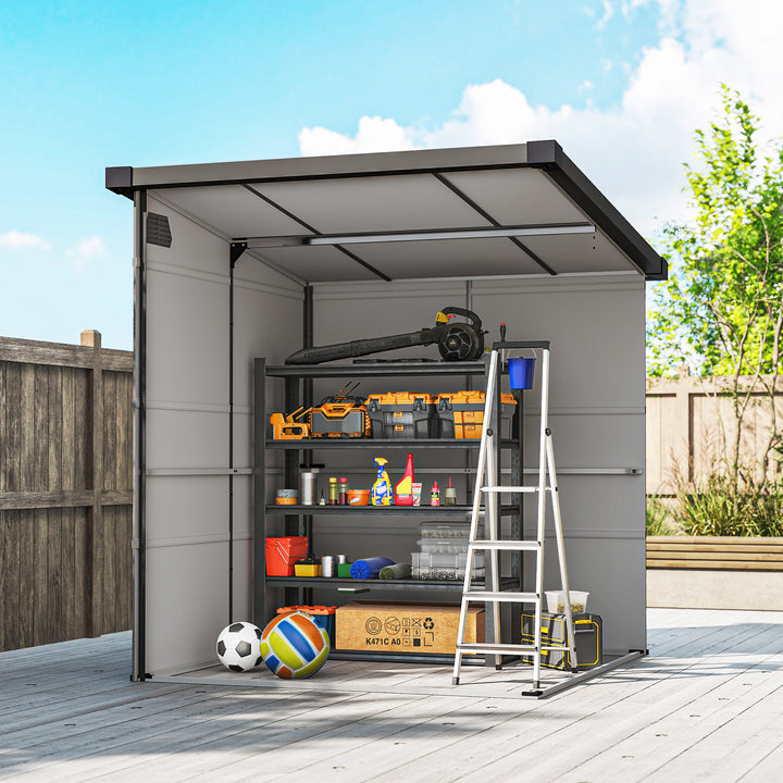 6 x 6ft Outdoor Storage Shed, Plastic Garden Shed with Windows and Air Vents, Outdoor Resin Tool Shed with Latch Doors for Garden, Deck, Light Grey