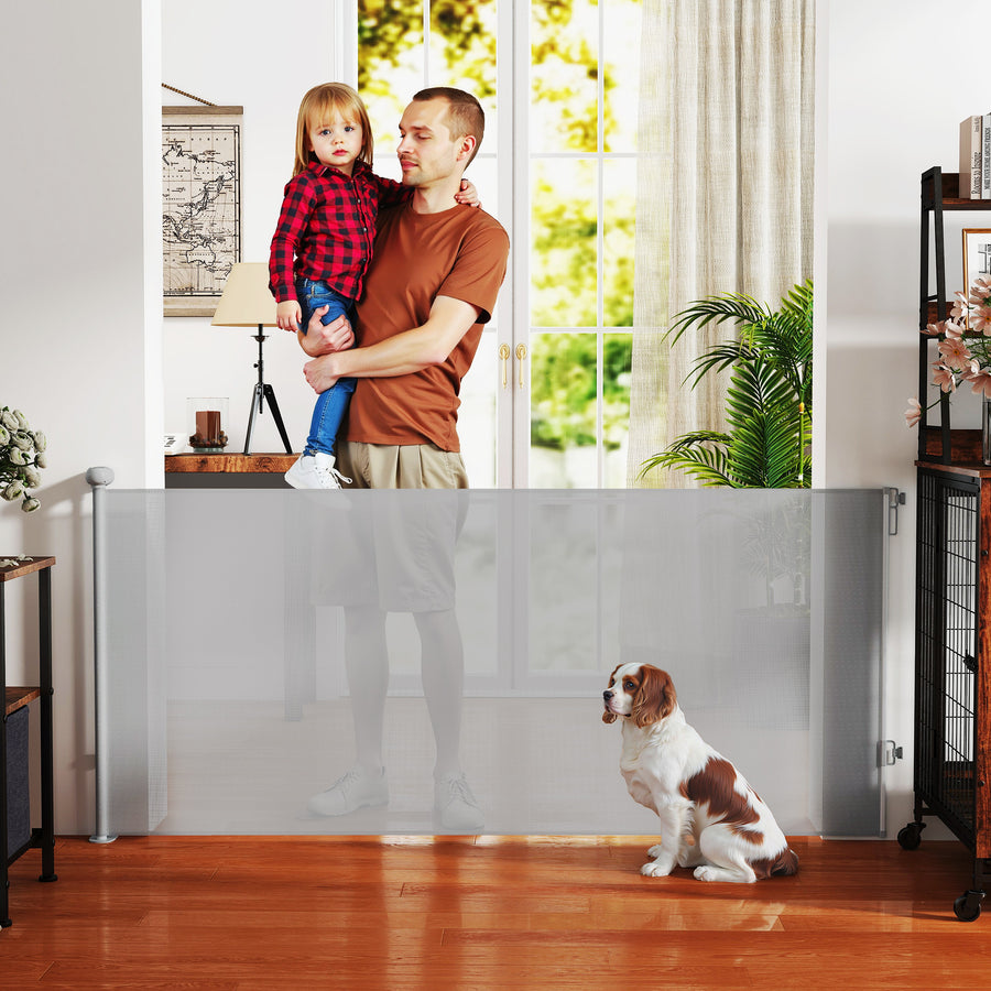 Retractable Stair Gate Extends Up to 180 cm Wide, Dog Gate for Doorways, Stairways, Hallways, Grey