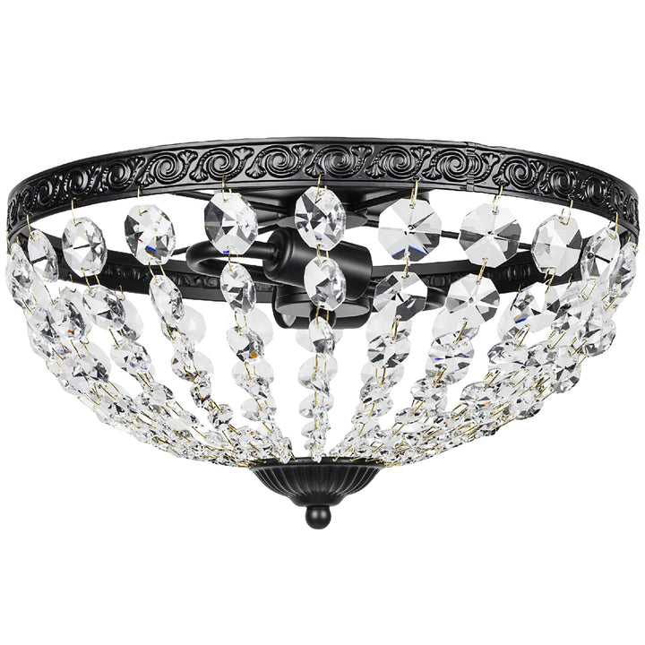 Crystal Chandelier Ceiling Light with 168 Octagonal Beads, Vintage 2-Light Flush Mount Ceiling Light for