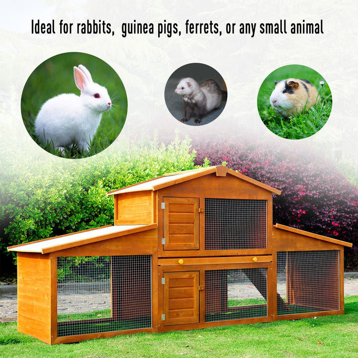 Small Animal Deluxe XXL Fir Wood 2-Tier Guinea Pigs Hutches Natural Wood Tone