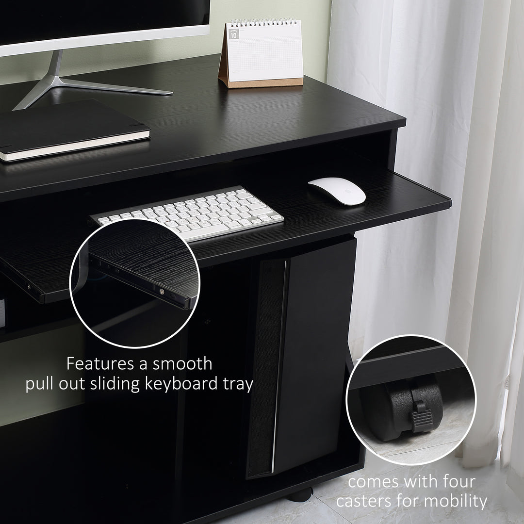 Multi-Storage Compact Work Desk, with Wheels - Black