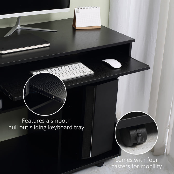 Multi-Storage Compact Work Desk, with Wheels - Black