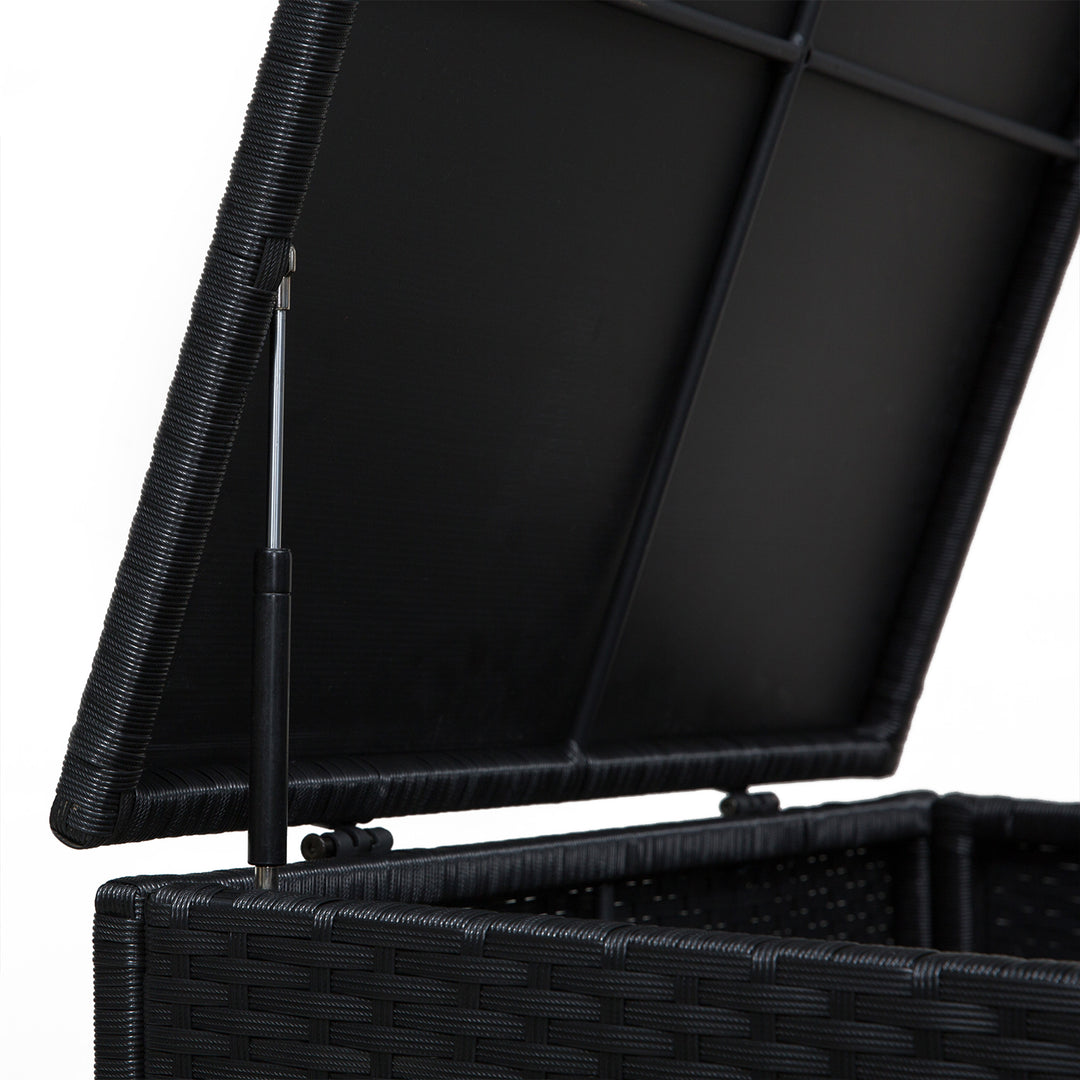 MCL 4 Pieces Rattan Garden Furniture Set, 4 Seater Corner Sofa Set with Storage Box, 2 Drawers Coffee Table, Loveseats with Cushions, Wicker Garden Conservatory Furniture for Balcony, Black