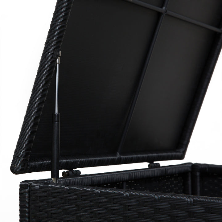 MCL 4 Pieces Rattan Garden Furniture Set, 4 Seater Corner Sofa Set with Storage Box, 2 Drawers Coffee Table, Loveseats with Cushions, Wicker Garden Conservatory Furniture for Balcony, Black