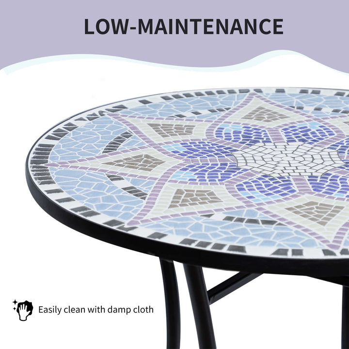 MCL Outdoor Mosaic Round Garden Table, Patio Bistro Coffee Side Table with 60cm Ceramic Top for Garden, Blue and White