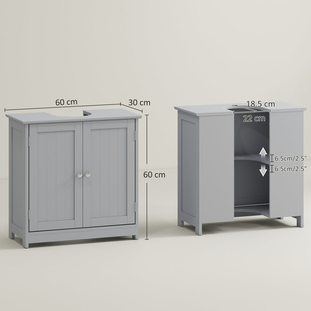 60x60cm Under-Sink Storage Cabinet w/ Adjustable Shelf Handles Drain Hole Bathroom Cabinet Space Saver Organizer Grey