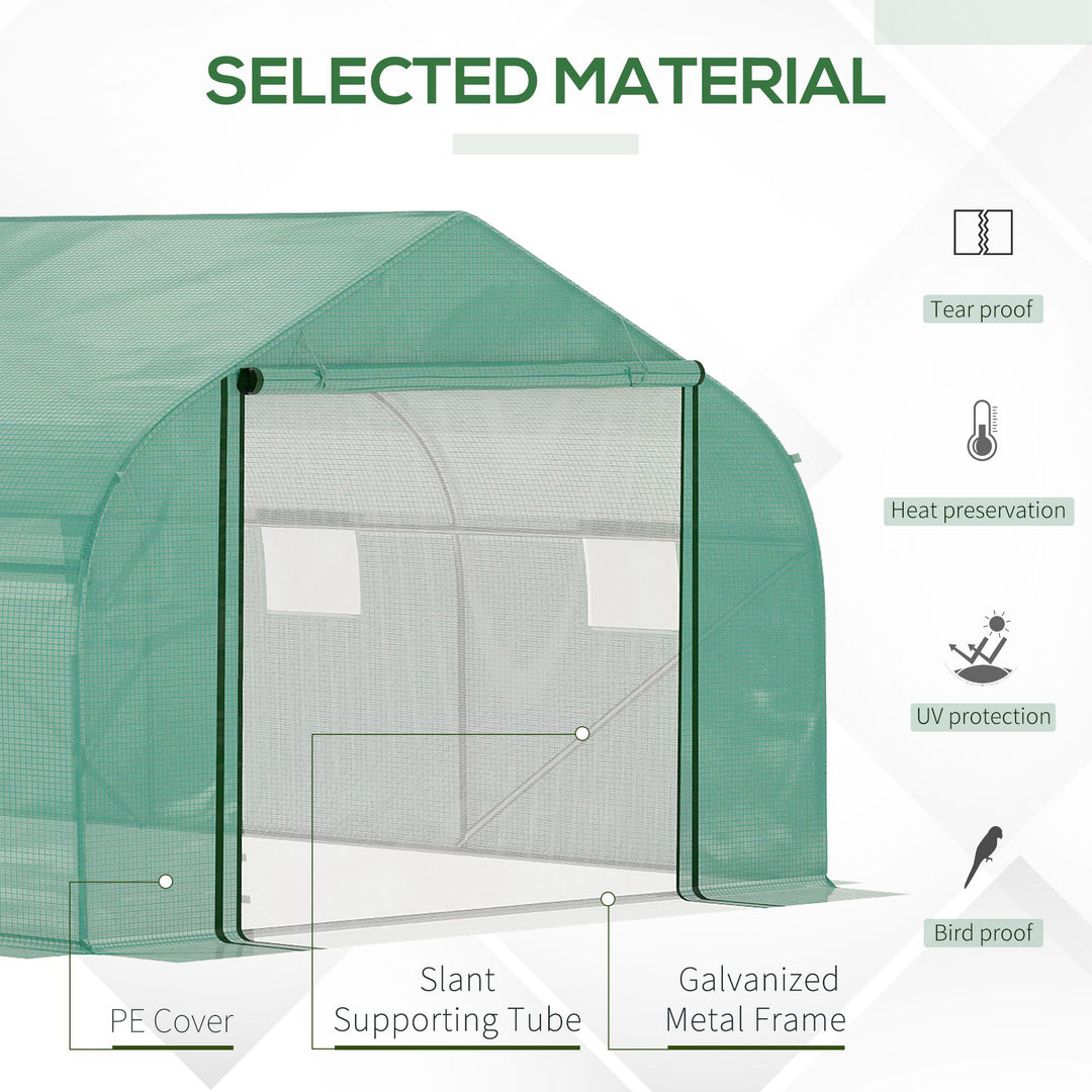 MCL Walk-in Polytunnel Garden Greenhouse, Outdoor Mesh Door Greenhouse with PE Cover and 6 Windows, 4.5 x 3 x 2m, Green