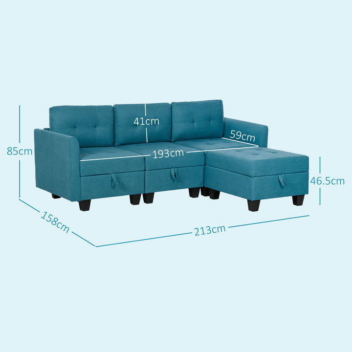 L' Shape Modular Sofa, with Storage - Light Blue