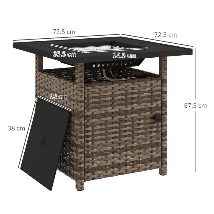 Outsunny Fire Pit Table, 72.5 x 72.5cm, 50,000 BTU, with Protective Cover, Outdoor Heating, Brown