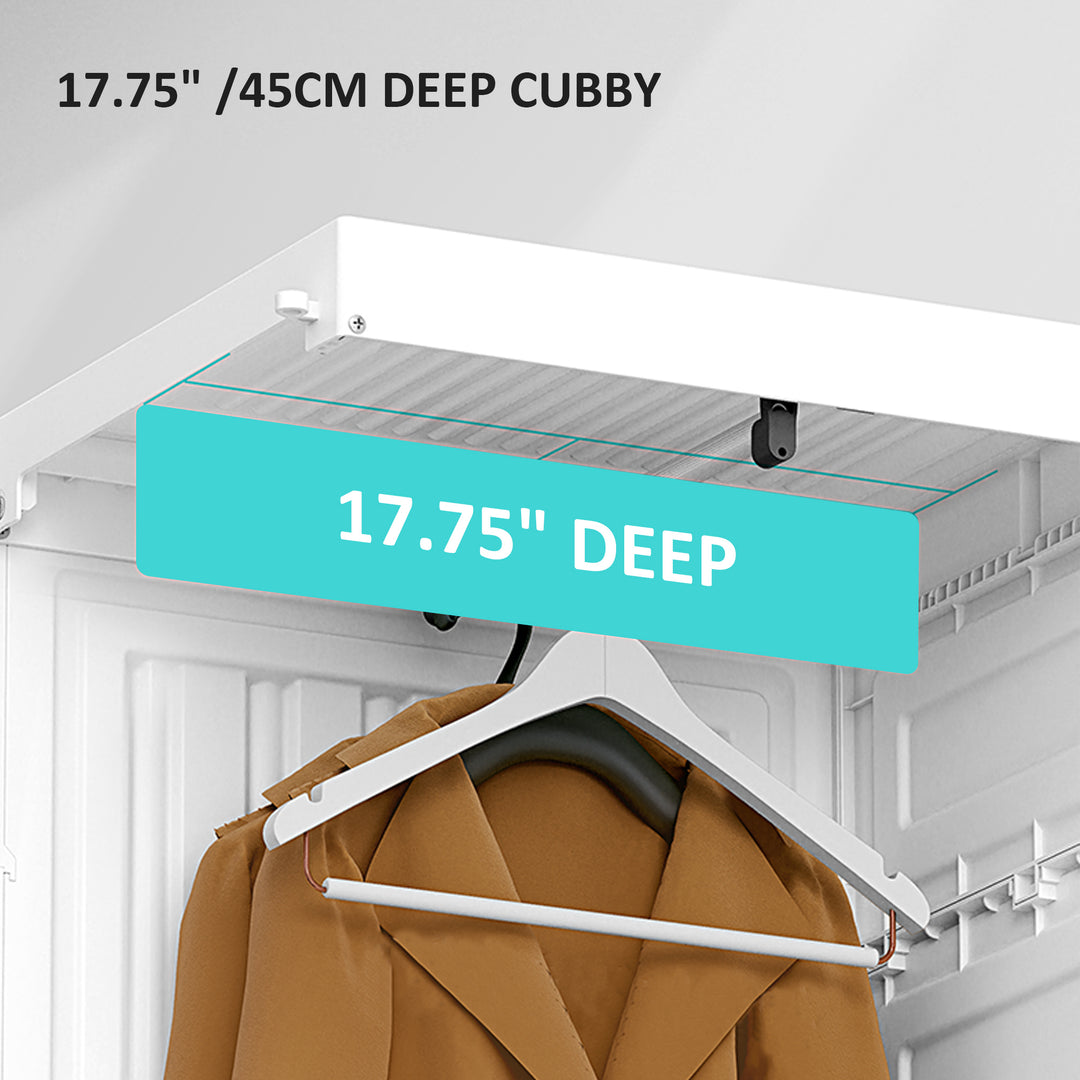 Portable Clothes Wardrobe for Bedroom, Foldable Clothes Organiser with Cube Storage, Hanging Rods, Magnet Doors, White