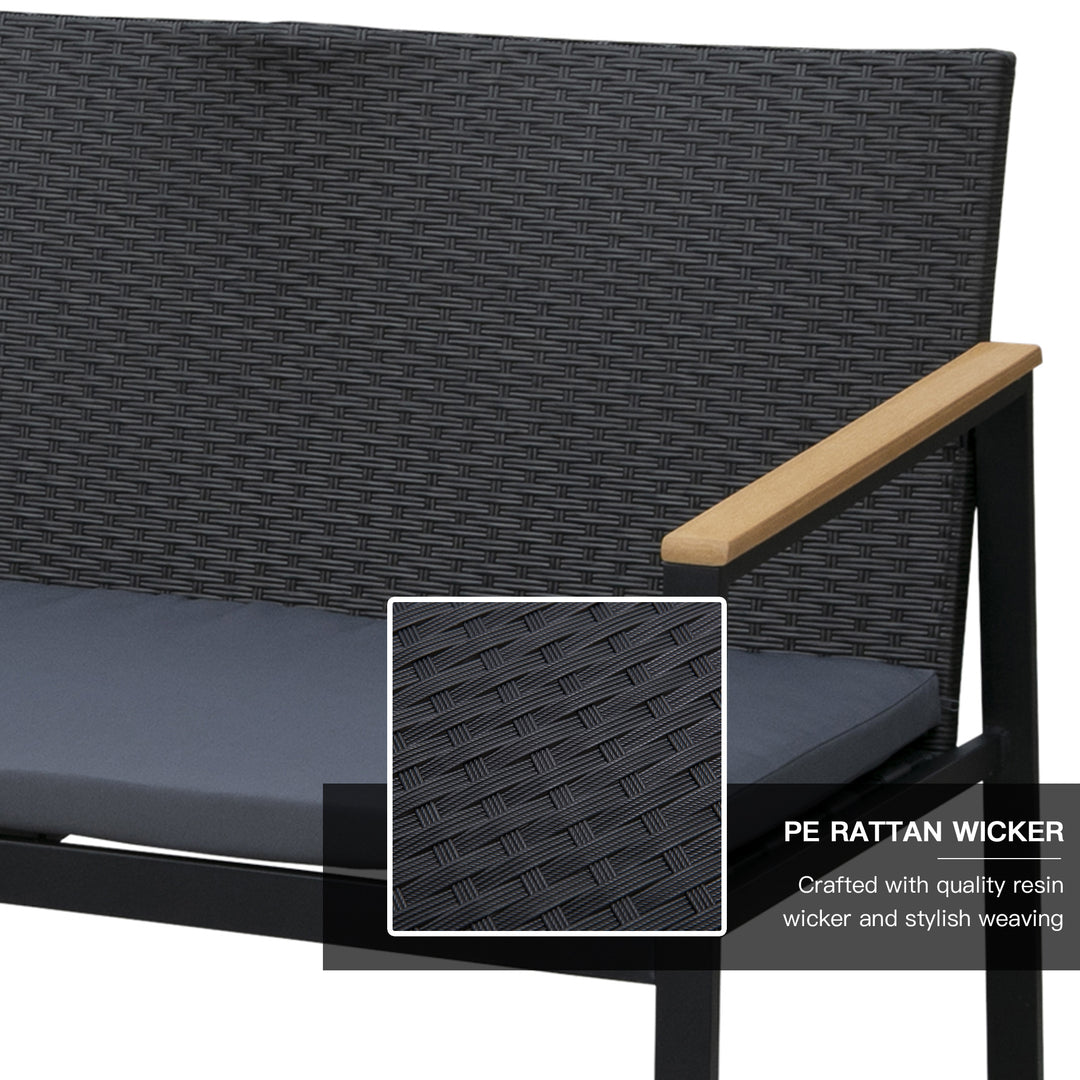 4 Pieces Rattan Garden Furniture Set, 4 Seater Garden Sofa Set with Loveseat, 2 Armchairs and Glass Top Coffee Table, Wicker Outdoor Conservatory Furniture with Cushions for Patio, Black