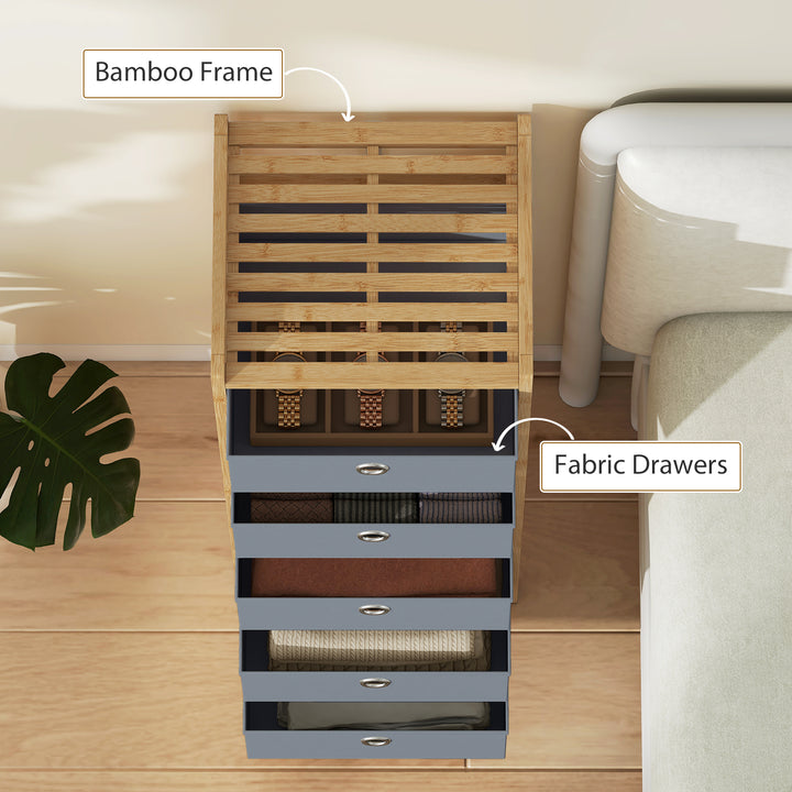 Chest of Drawers, 5 Fabric Drawers Narrow Dresser with Bamboo Frame, L