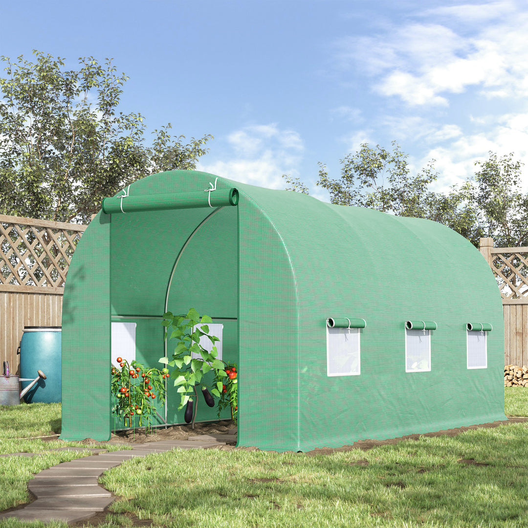 Outsunny Walk-in Greenhouse: Tunnel Design with Door & Ventilation Window, 4.5m x 2m x 2m, Green | Aosom UK