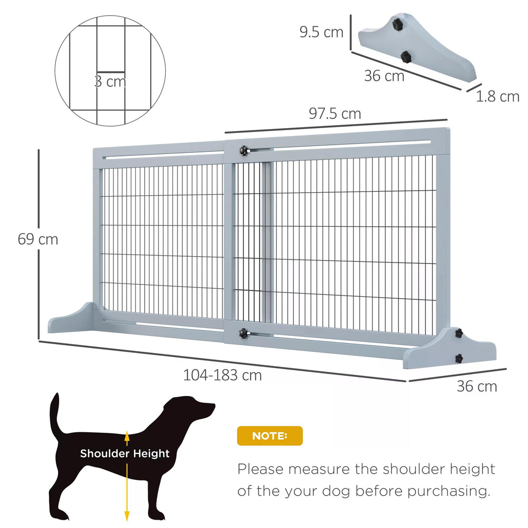 PawHut Adjustable Wooden Pet Gate, Freestanding Dog Barrier Fence with 3 Panels for Doorway, Hallway, 69H x 104-183H cm, Blue