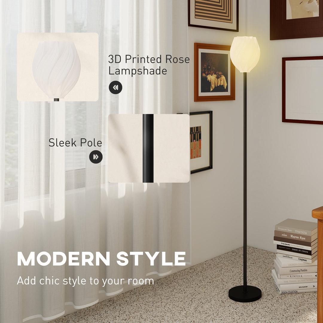 Flower Floor Lamp for Living Room, 3D Printed Modern Standing Lamp with Rose Shade, 3 Colour Temperature & Foot Switch, Minimalist Tall Pole Lampshade for Bedroom, Office, White