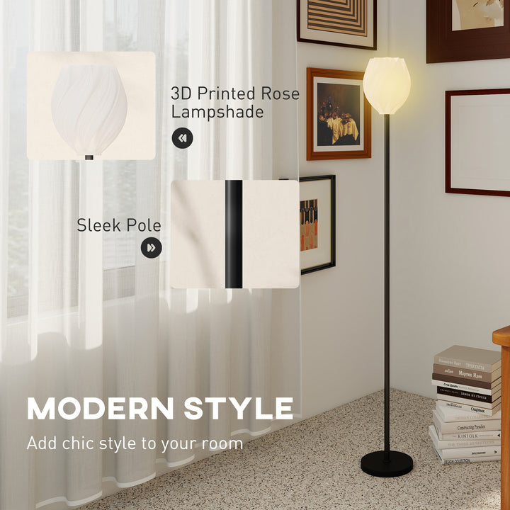 Flower Floor Lamp for Living Room, 3D Printed Modern Standing Lamp with Rose Shade, 3 Colour Temperature & Foot Switch, Minimalist Tall Pole Lampshade for Bedroom, Office, White