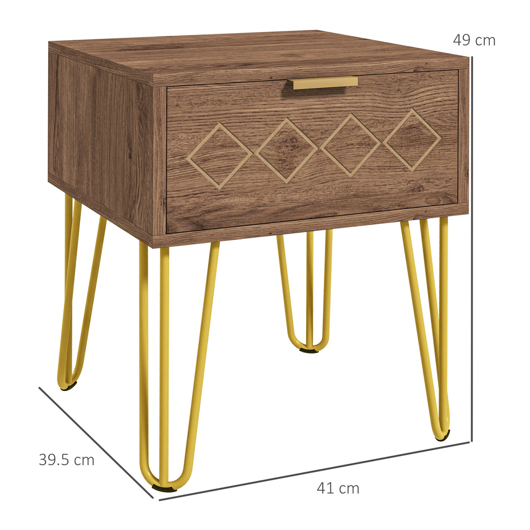 HOMCOM Modern Wooden Bedside Table with Drawer, Stylish Sofa Side Table with Gold Tone Metal Legs for Bedroom or Living Room | Aosom UK