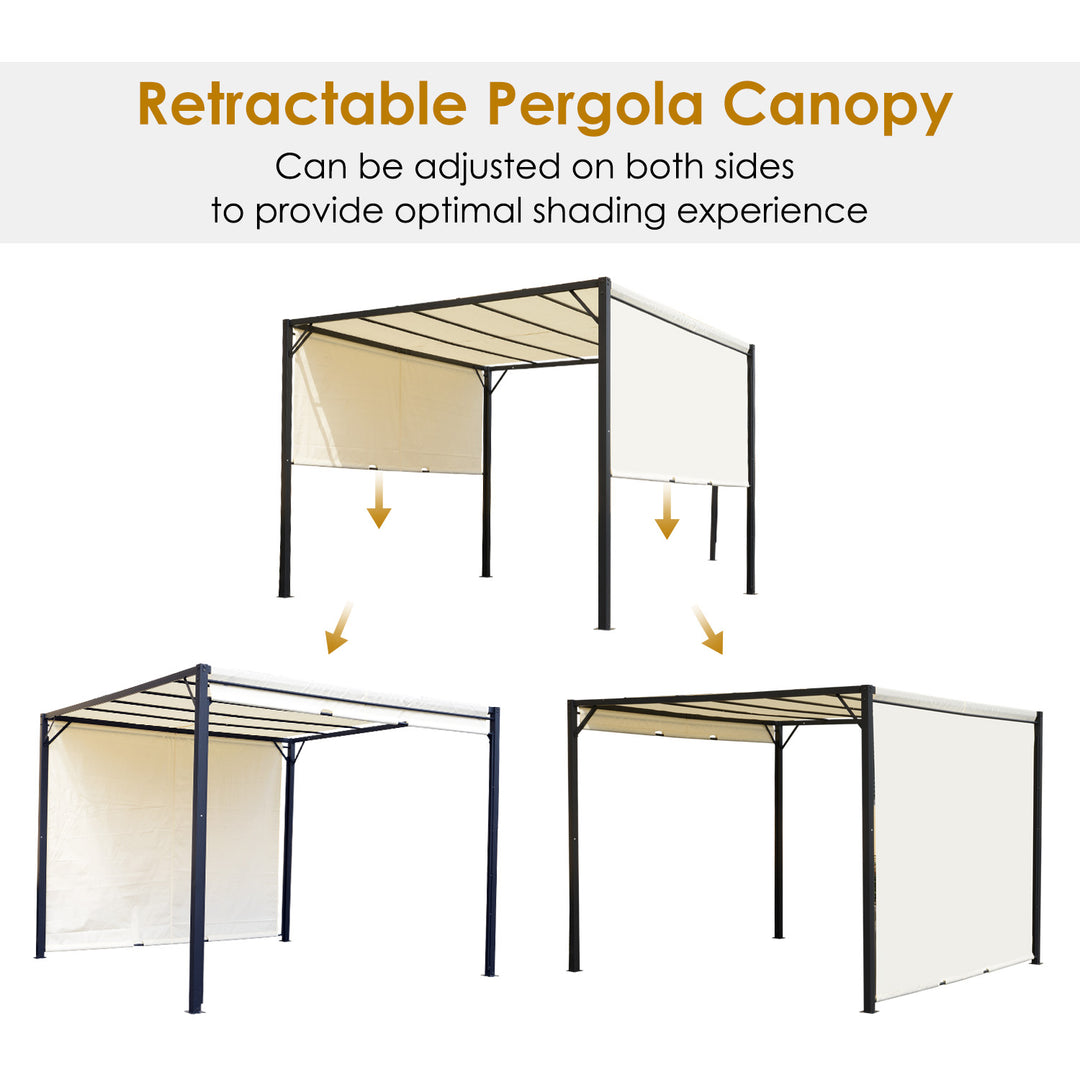 Metal Pergola With Canopy Retractable Pergola Canopy 3Lx3Wx2.3H m Garden Gazebo Party Tent Sun Shelter Cover - Cream White/Black