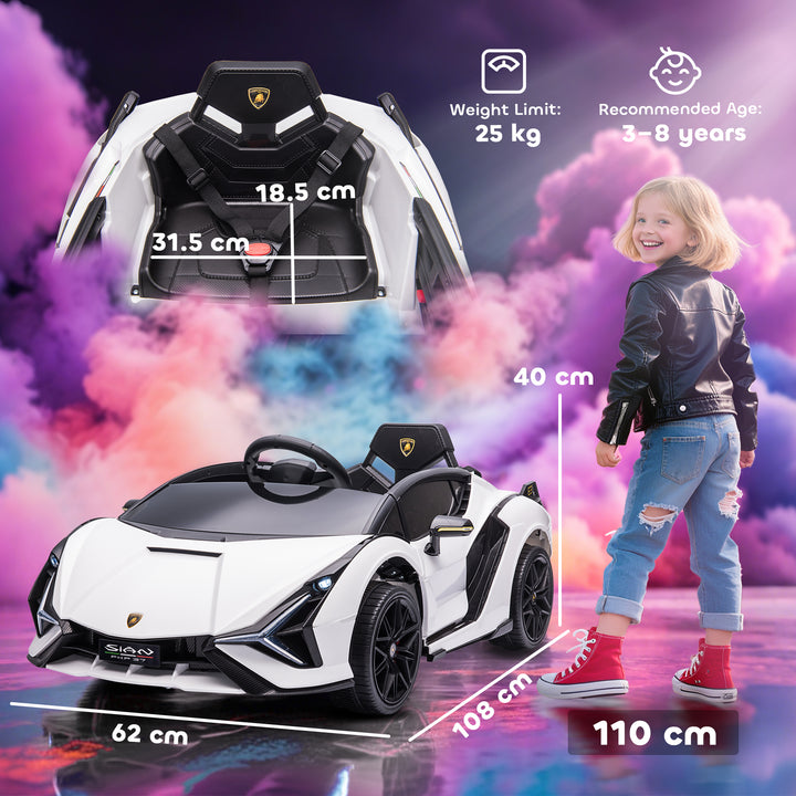 MCL Lamborghini Sian Licensed 12V Electric Car for Kids 2 Motors Toy Car with Remote Control Music Lights MP3 for 3-5 Years White