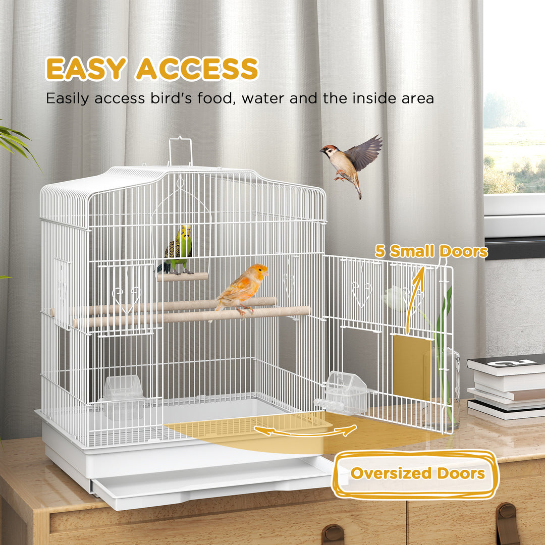 Large Metal Bird Cage with Perches, Food Bowls, Swing, for Budgies, Parakeets, White