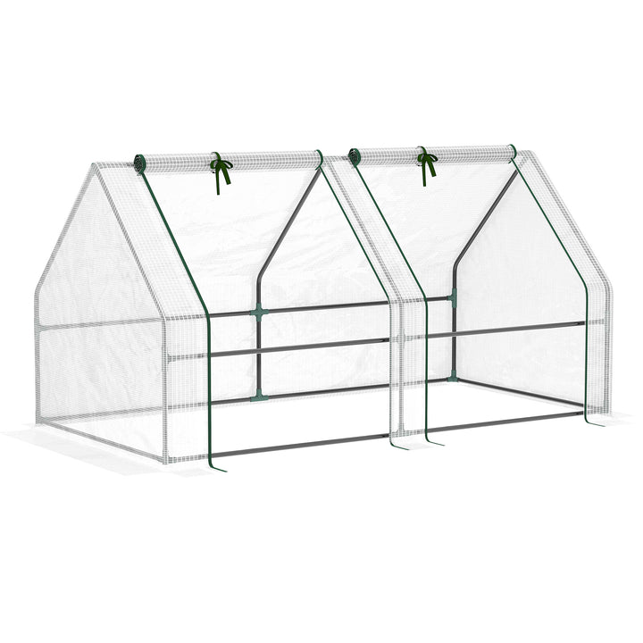MCL Mini Small Greenhouse with Steel Frame & PE Cover & Zipped Window Poly tunnel Steeple for Plants Vegetables, 180 x 90 x 90 cm, White