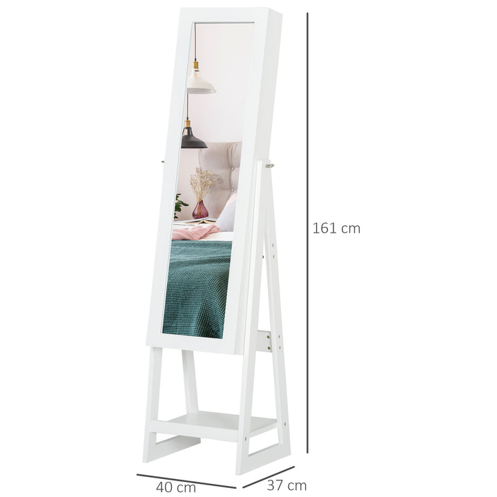 Jewellery Cabinet, Standing Mirror with LED Lights, Full-Length Mirror with Storage Drawers, Hooks and Shelves, Make-Up Armoire, Jewellery Organiser for Bedroom, White