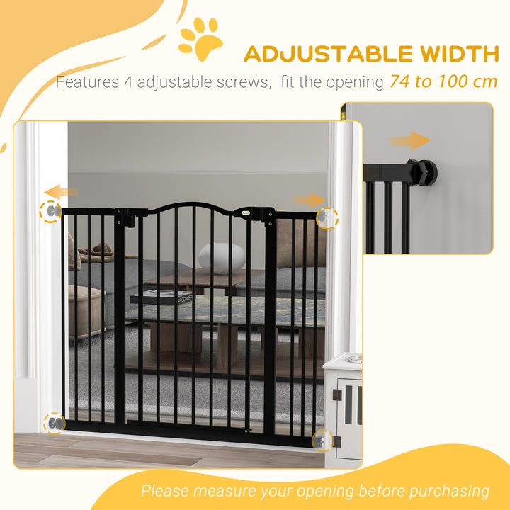 PawHut Metal 74-100cm Adjustable Pet Gate Safety Barrier w/ Auto-Close Door Black | Aosom UK