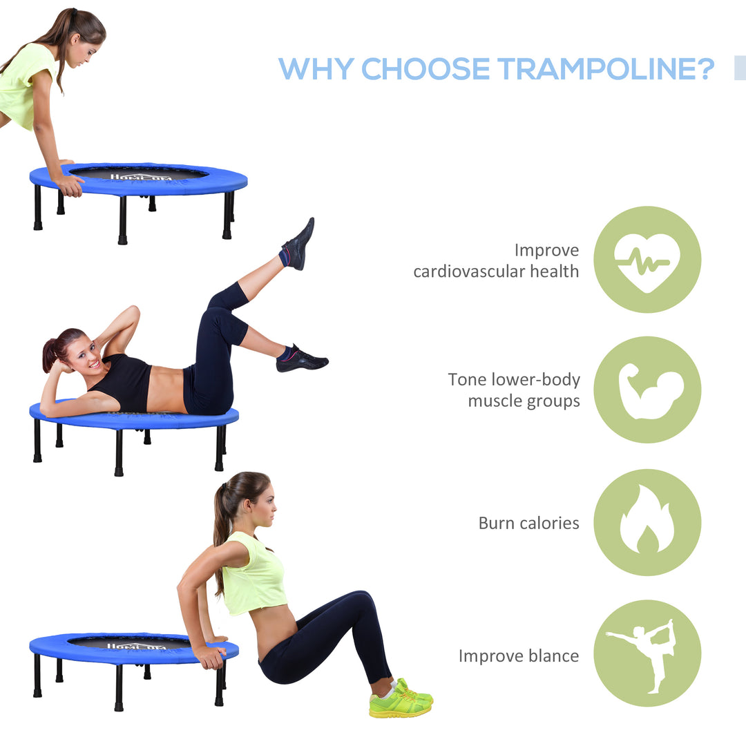 Φ91 Mini Fitness Trampoline Home Gym Yoga Exercise Rebounder Indoor Outdoor Jumper with Safety Pad, Support Up to 100 KG, Blue and Black