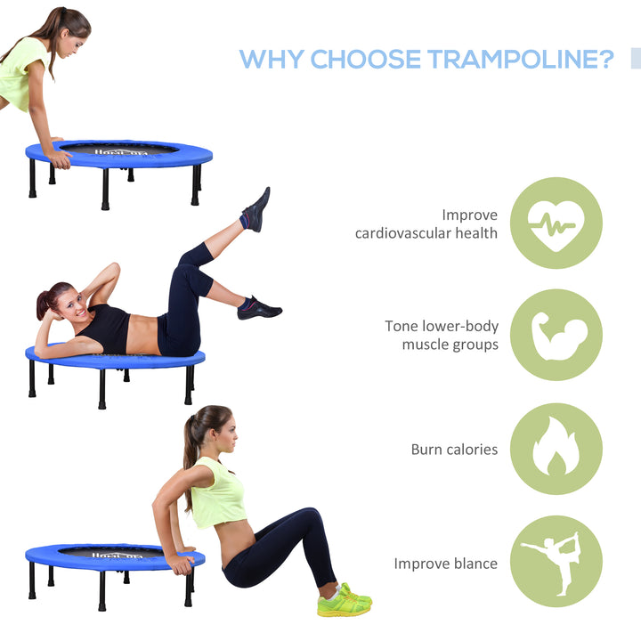 Φ91 Mini Fitness Trampoline Home Gym Yoga Exercise Rebounder Indoor Outdoor Jumper with Safety Pad, Support Up to 100 KG, Blue and Black