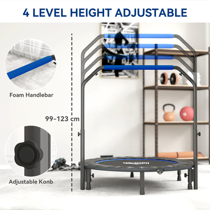 48" Foldable Mini Fitness Trampoline, with Adjustable Foam Handle, Blue