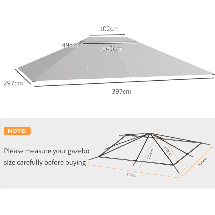 3 x 4m Gazebo Canopy Replacement Cover, Gazebo Roof Replacement (TOP COVER ONLY), Light Grey