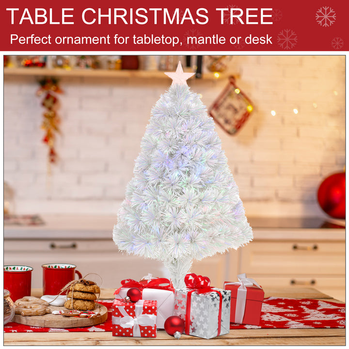 MCL 2.5FT Prelit Artificial Tabletop Christmas Tree with Fibre Optics Holiday Home Xmas Decoration for Table and Desk, White