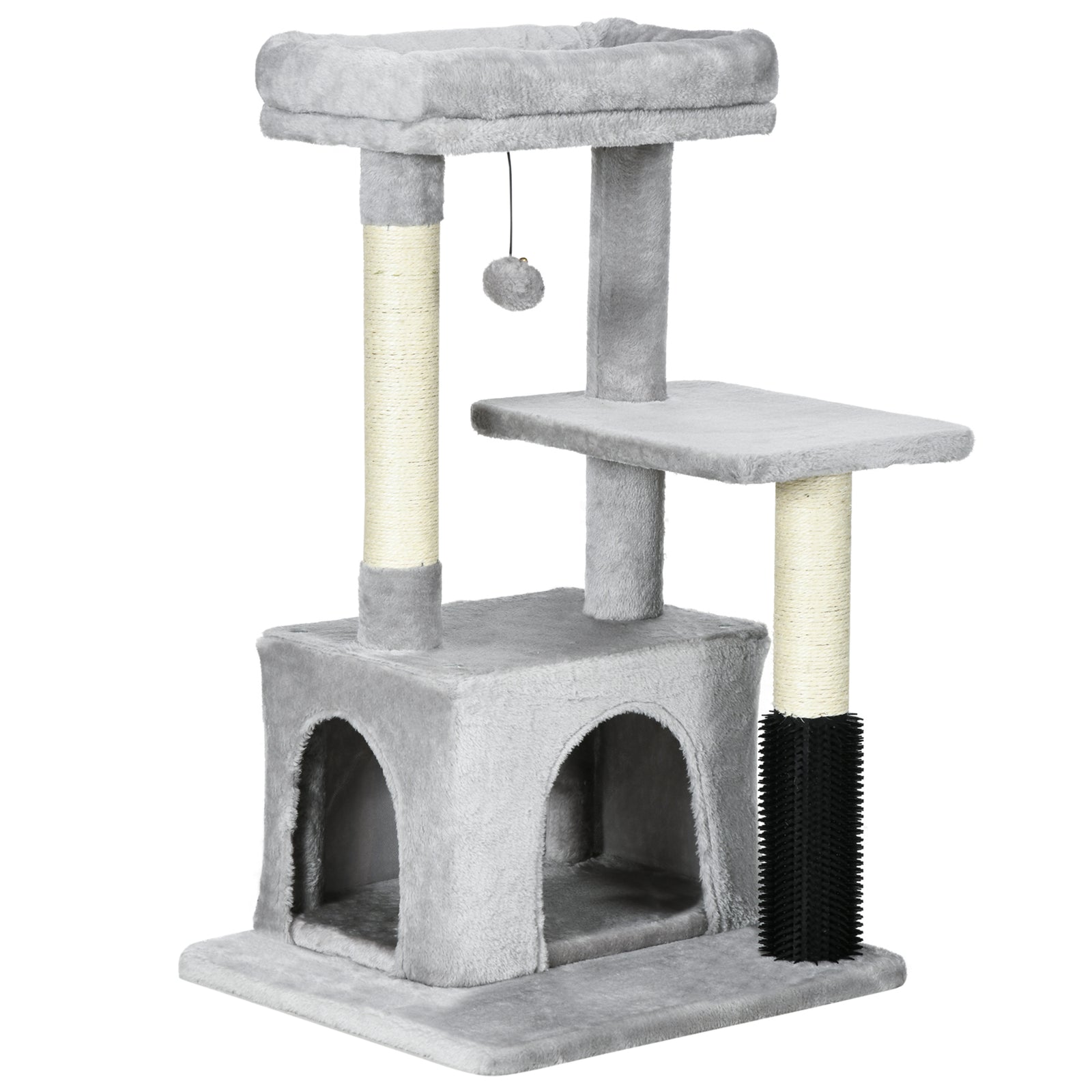 Cat Tree for Indoor Cats Climbing Tower Kitten Scratch Post Activity Center Kitten with Massage Toy Hanging Ball Bed Condo Perch 48 x 48 x 85cm Grey
