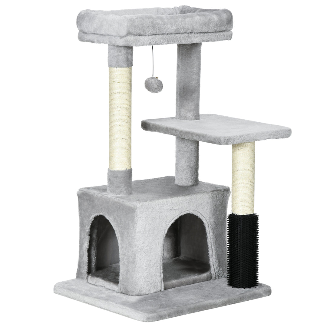 MCL Cat Tree for Indoor Cats Climbing Tower Kitten Scratch Post Activity Center Kitten with Massage Toy Hanging Ball Bed Condo Perch 48 x 48 x 85cm Grey